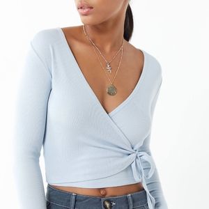 Light Blue Cropped Wrap Top
